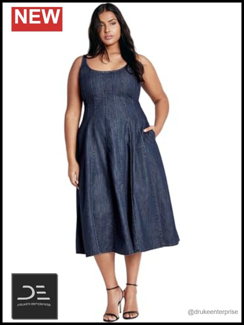 Plus Size Denim Dress with Pockets & Adjustable Straps